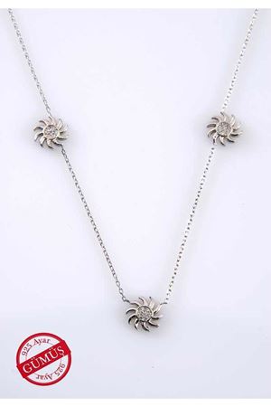Taşlı Güneş Gümüş Kolye Gk-74967