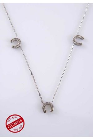 Taşlı Nal Gümüş Kolye Gk-74958