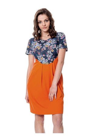 Turuncu Çiçekli Elbise F3-106641