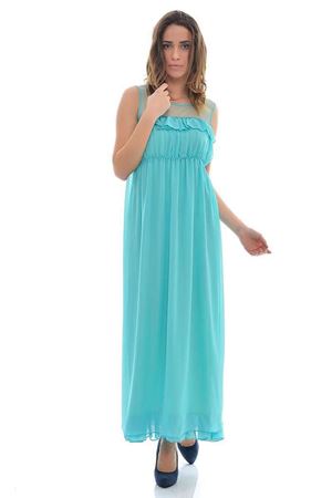 Turkuaz Tül Detaylı Fırfırlı  Elbise K2-112064
