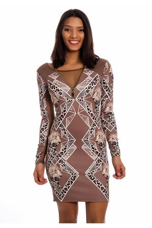 Vizon Leopar Desenli Dekolte Kadın Elbise F6-125774