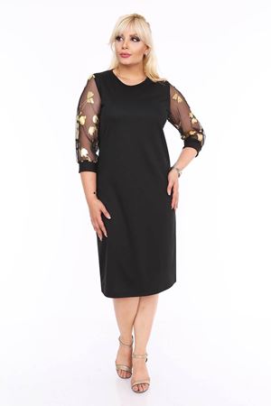 Varaklı Siyah Büyük Beden Elbise 4E-69955