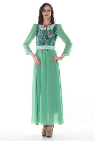 Yeşil Desenli Elbise H1-75736