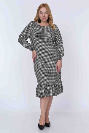 Kazayağı Etek Fırfırlı Büyük Beden Elbise 7F-0779