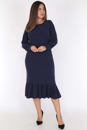 Lacivert Etek Fırfırlı Büyük Beden Elbise 20C-0782