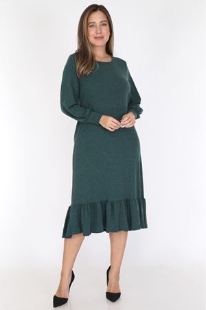 Yeşil Eteği Fırfırlı Büyük Beden Elbise 19C-0781