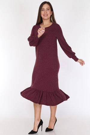 Bordo Eteği Fırfırlı Elbise 16E-0785