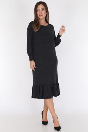 Siyah Eteği Fırfırlı Büyük Beden Elbise 20D-0783