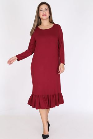 Bordo Uzun Kollu Büyük Beden Elbise 12C-0786