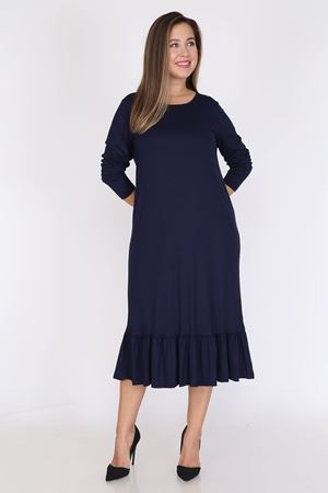 Lacivert Uzun Kollu Büyük Beden Elbise 12C-0787