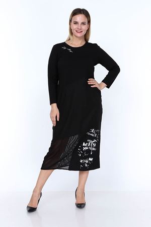 Siyah Tasarım Büyük Beden Elbise 9F-0811