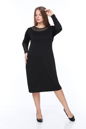 Yaka Kol Şeritli Büyük Beden Elbise 6C-0865 