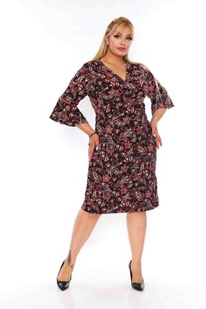 Kruvaze Yaka Volan Kol Büyük Beden Elbise 8D-0734