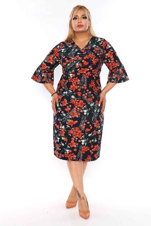 Kruvaze Yaka Çiçekli Elbise 2A-0746