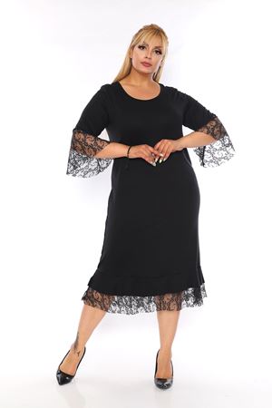 Dantel Garnili Büyük Beden Elbise 13C-1331