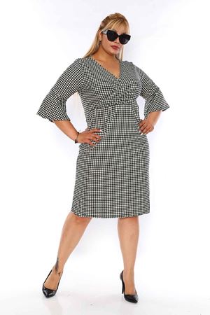 Kazayağı Desenli Büyük Beden Elbise 3D-0756