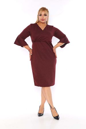Kruvaze Yaka Bordo Büyük Beden Elbise 2C-0754