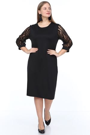 Zebra Flok Kol Büyük Beden Elbise 5E-900