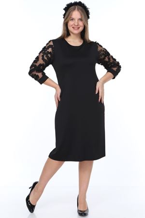 Kolları Tül Fırfır Büyük Beden Elbise 20Y-0897