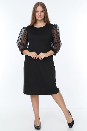 Organze Puanlı Kol Büyük Beden Elbise 23E-0933