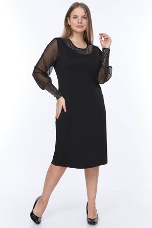 Yaka Kol Parlak Bakır Rengi Büyük Beden Elbise 14E-0934