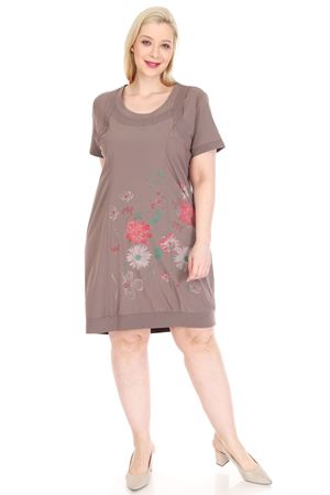 Baskılı Vizon Büyük Beden Elbise 20Y-0916