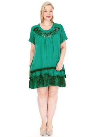 Yeşil Gipürlü Tunik Büyük Beden Elbise 20Y-0923