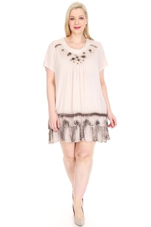 Bej Gipürlü Tunik Büyük Beden Elbise 20Y-0925