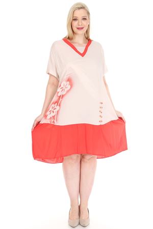 Mercan Bej Baskılı Büyük Beden Elbise 22C-0931