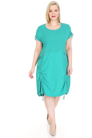 Bağcıklı Cepli Yeşil Büyük Beden Elbise 18E-0921