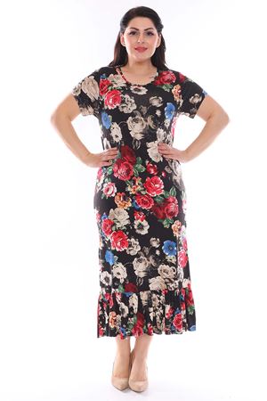 Siyah Desenli Büyük Beden Elbise 27D-0952