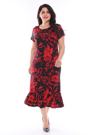 Kırmızı Desenli Büyük Beden Elbise 27C-0953
