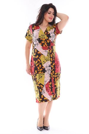 Kruvaze Yaka Desenli Büyük Beden Elbise 28C-0969