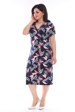 Lacivert Çiçek Desenli Kruvaze Elbise 22B-0972