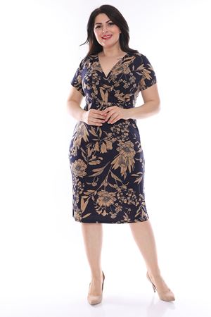 Desenli Kruvaze Yakalı Büyük Beden Elbise 16C-0971