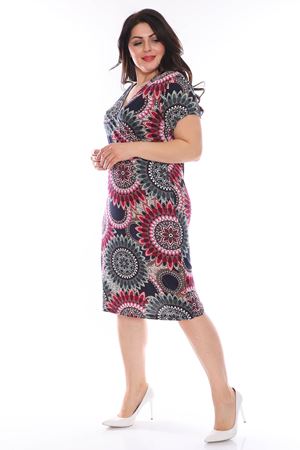 Desenli Kruvaze Esnek Büyük Beden Elbise 28B-0975