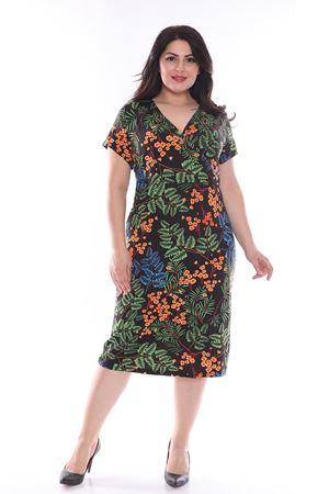Yaprak Desenli Kruvaze Büyük Beden Elbise 25B-0974