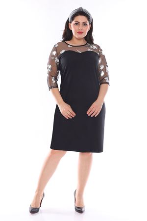 Gümüş Desenli Tüllü Büyük Beden Elbise 1C-0984