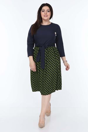 Yeşil Lacivert Büyük Beden Elbise 24E-0994