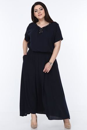 Yaka Detaylı Uzun Elbise 7B-1009
