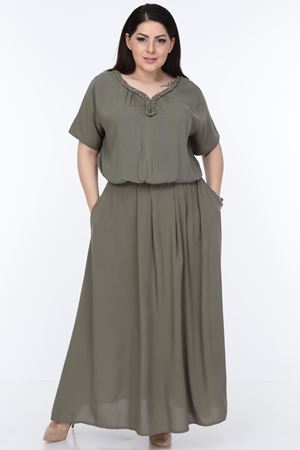 Haki Uzun Elbise 7C-0998