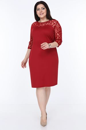 Bordo Floklu Büyük Beden Elbise 26C-1030
