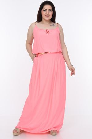 Pembe Uzun Büyük Beden Elbise 25C-1008