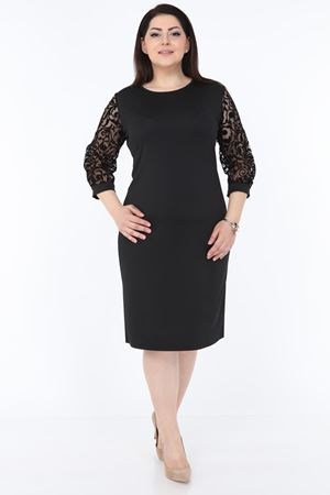 Siyah Dantel Kol Büyük Beden Elbise 2A-1035