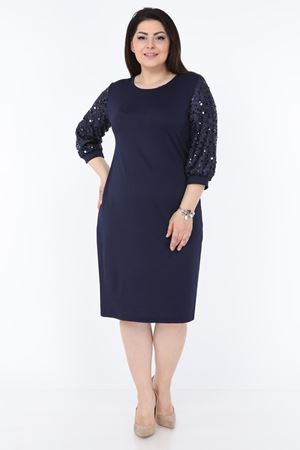 Lacivert Payet Kol Elbise 15-1037