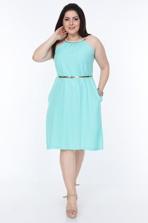 Yaka Detaylı Mint Elbise 21D-1056