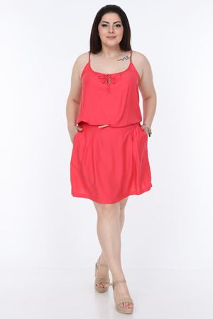 Mercan Askılı Büyük Beden Elbise 1E-1046