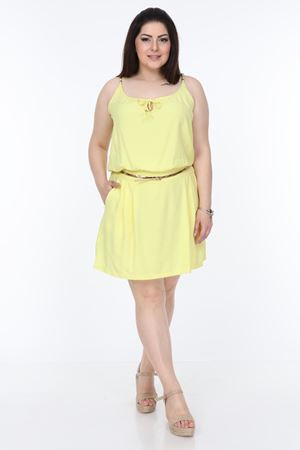 Sarı Yazlık Askılı Büyük Beden Elbise 23D-1062