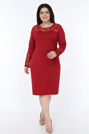 Bordo İspanyol Kol Büyük Beden Elbise 2E-1070