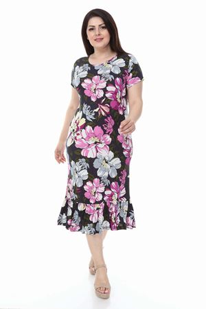 Eteği Fırfır Uzun Büyük Beden Elbise 30Y-1116